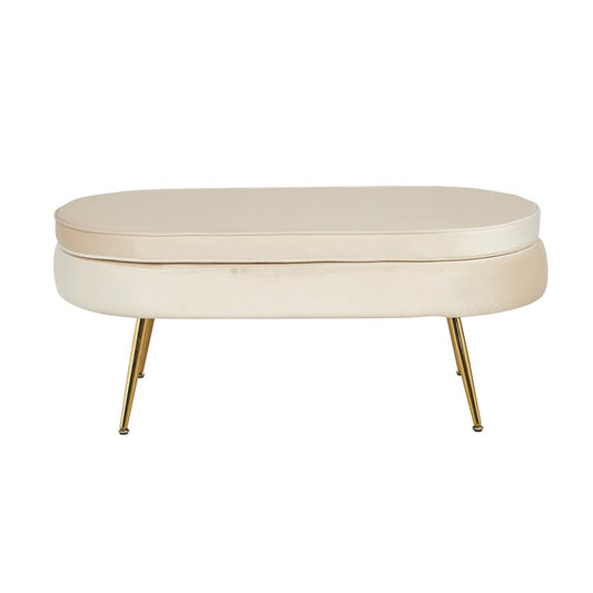 Pouf oval made of beige velvet