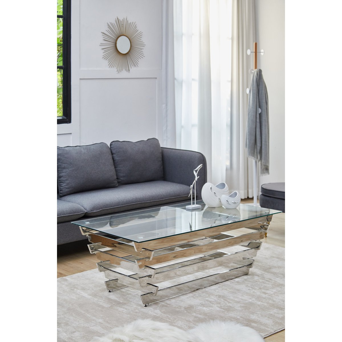 Coffee table 130x70 cm silver/clear glass