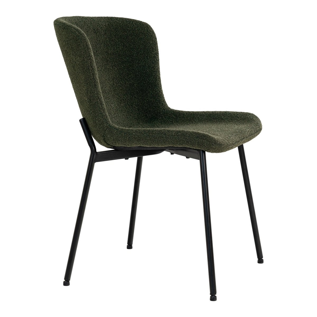 Maceda Esszimmerstuhl – Dunkelgrünes Bouclé, schwarze Beine – 2er-Set