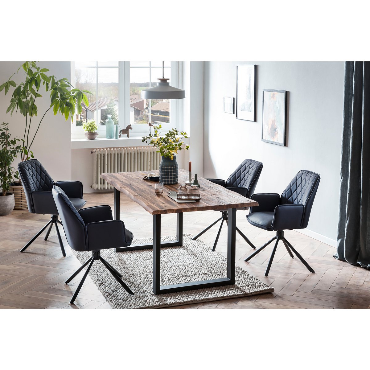 Armchair dark blue set of 2 with 360° rotation function