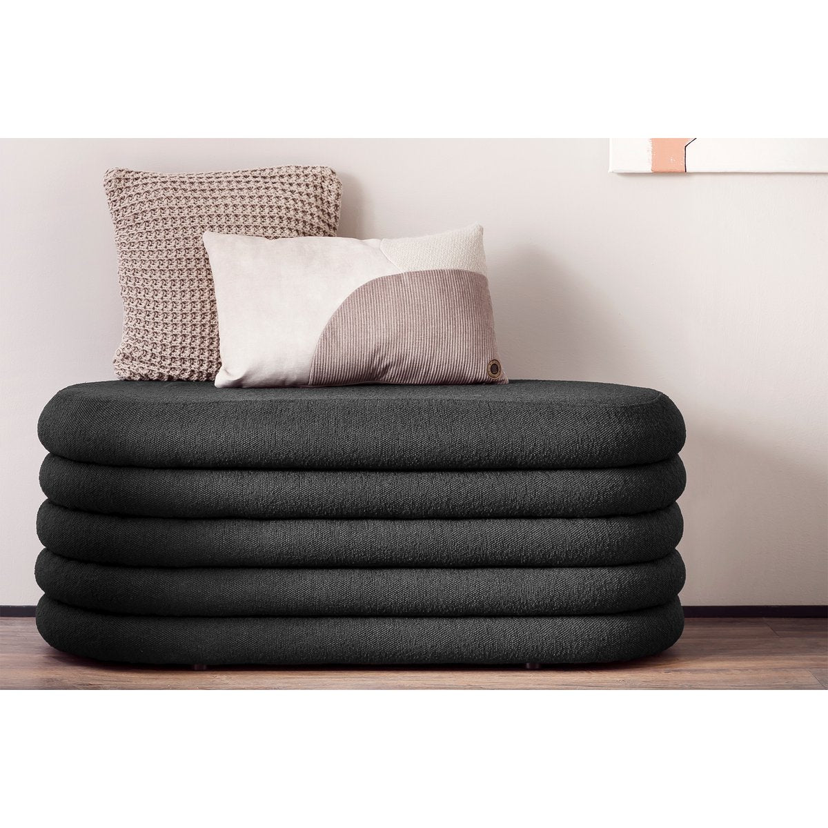 Bouclé Polsterhocker/Bettbank Anthrazit