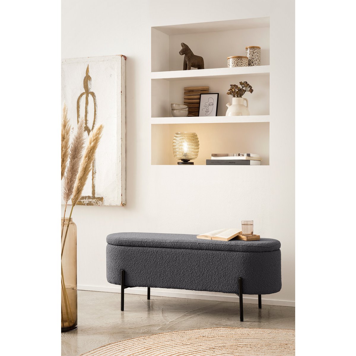 Bed bench with storage space function anthracite