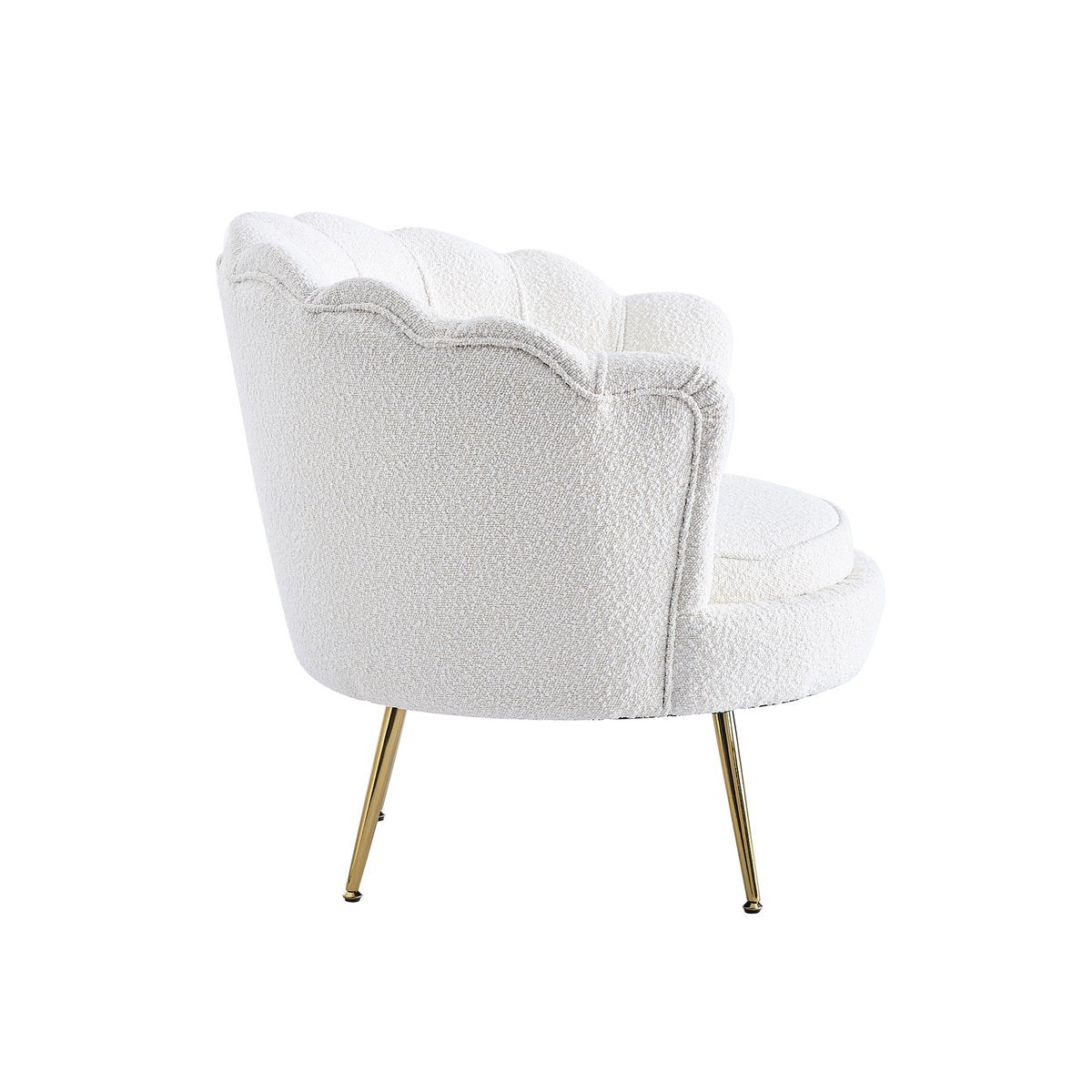 Muschelsessel mit Bouclé Stoff