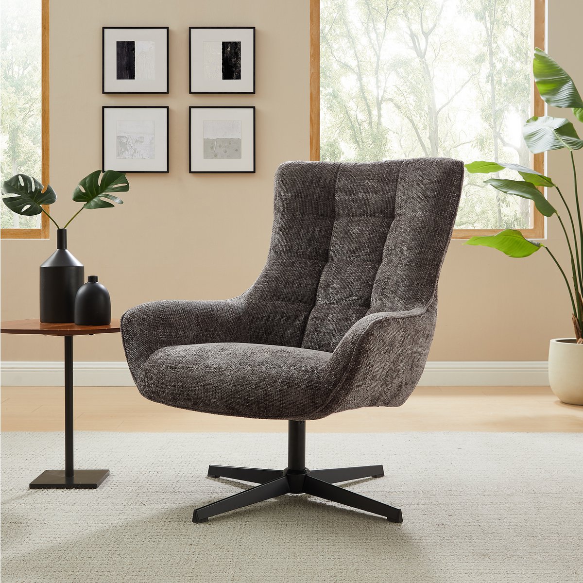 Armchair chenille fabric dark gray