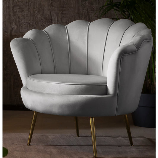 Velvet shell armchair in light grey