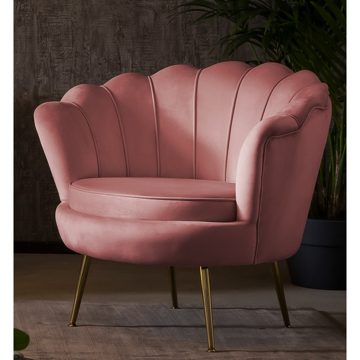 Shell armchair in velvet Rose