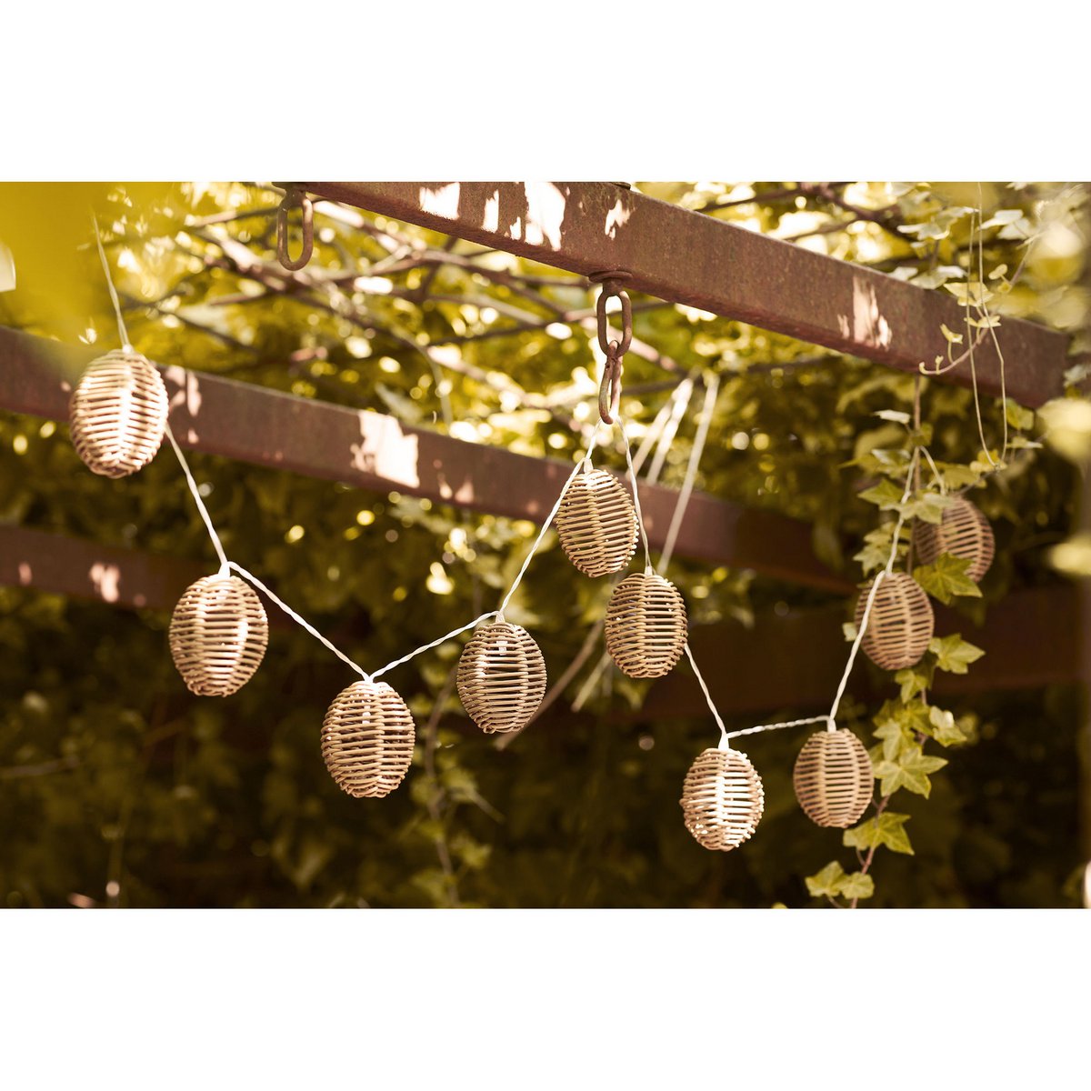 LED-Lichterkette Carlisle, Polyrattan/Metall, Natur/Schwarz