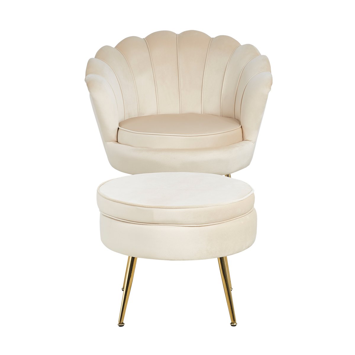 Shell armchair in beige velvet