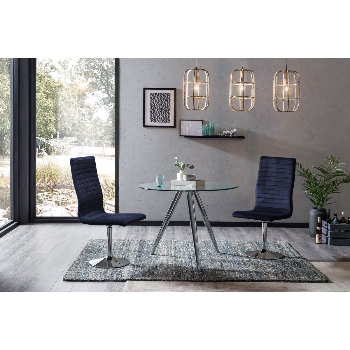 Round dining table with glass top and chrome frame Ø100 cm