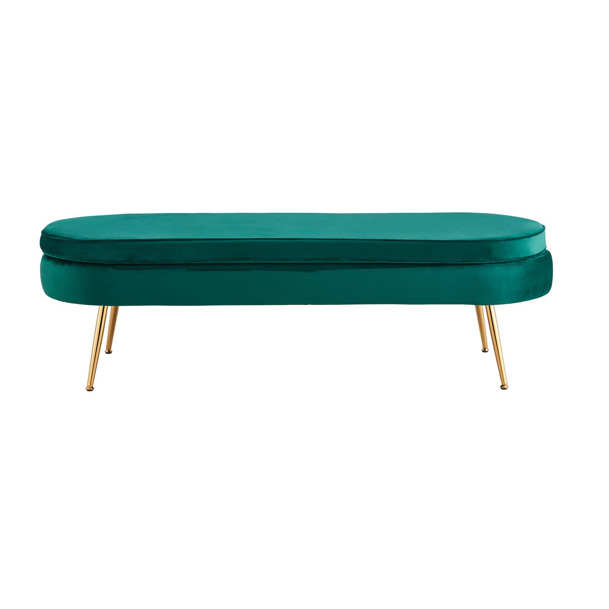 Long oval pouf in green velvet