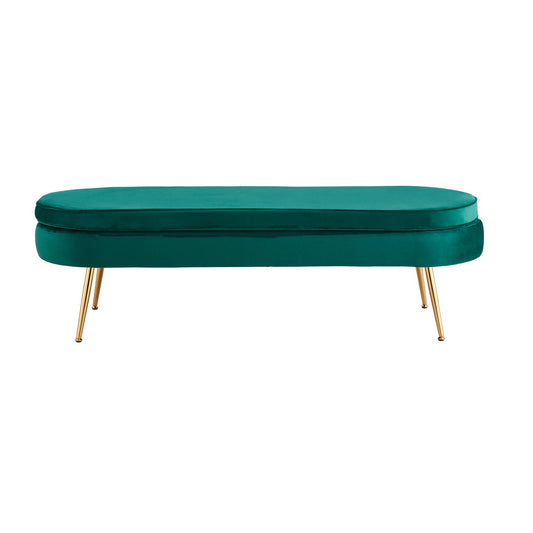 Long oval pouf in green velvet