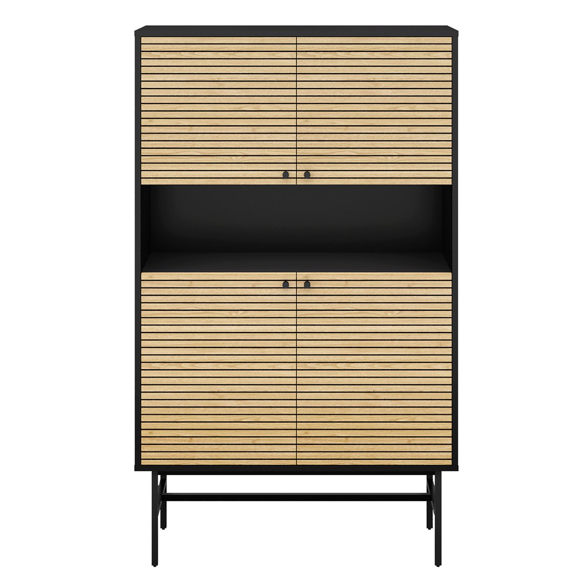 Highboard black/oak real wood veneer
