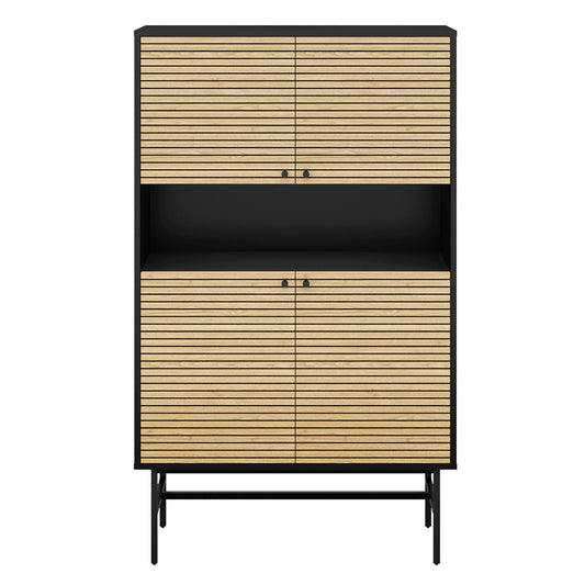 Highboard black/oak real wood veneer