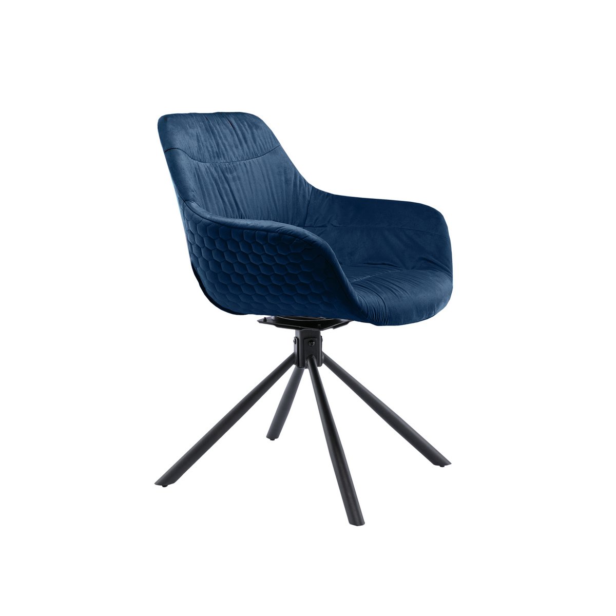 Armchair with honeycomb quilting in velvet blue
