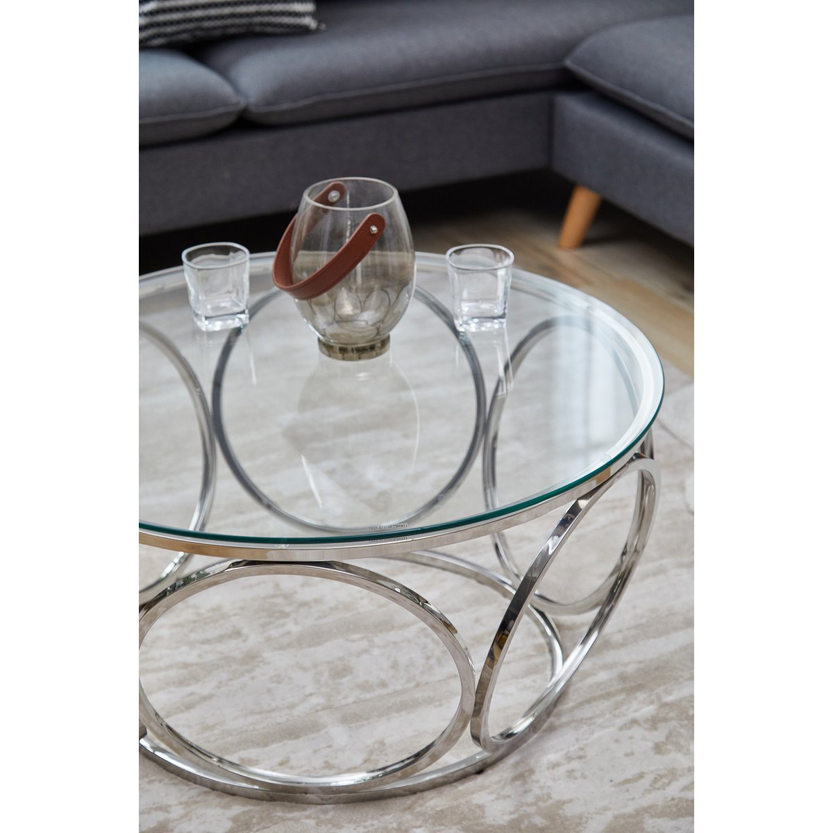 Couchtisch Ø 80 cm Silber/Klarglas