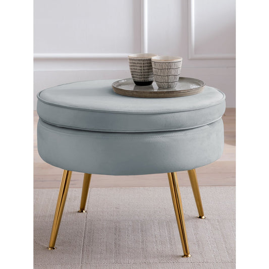 Round pouf in light gray velvet