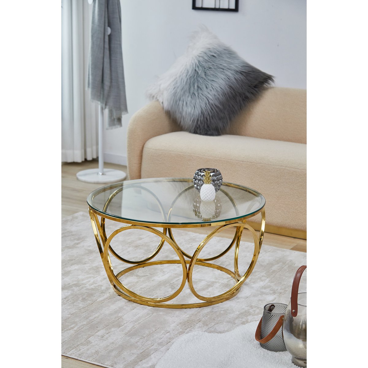 Coffee table Ø 80 cm gold/clear glass