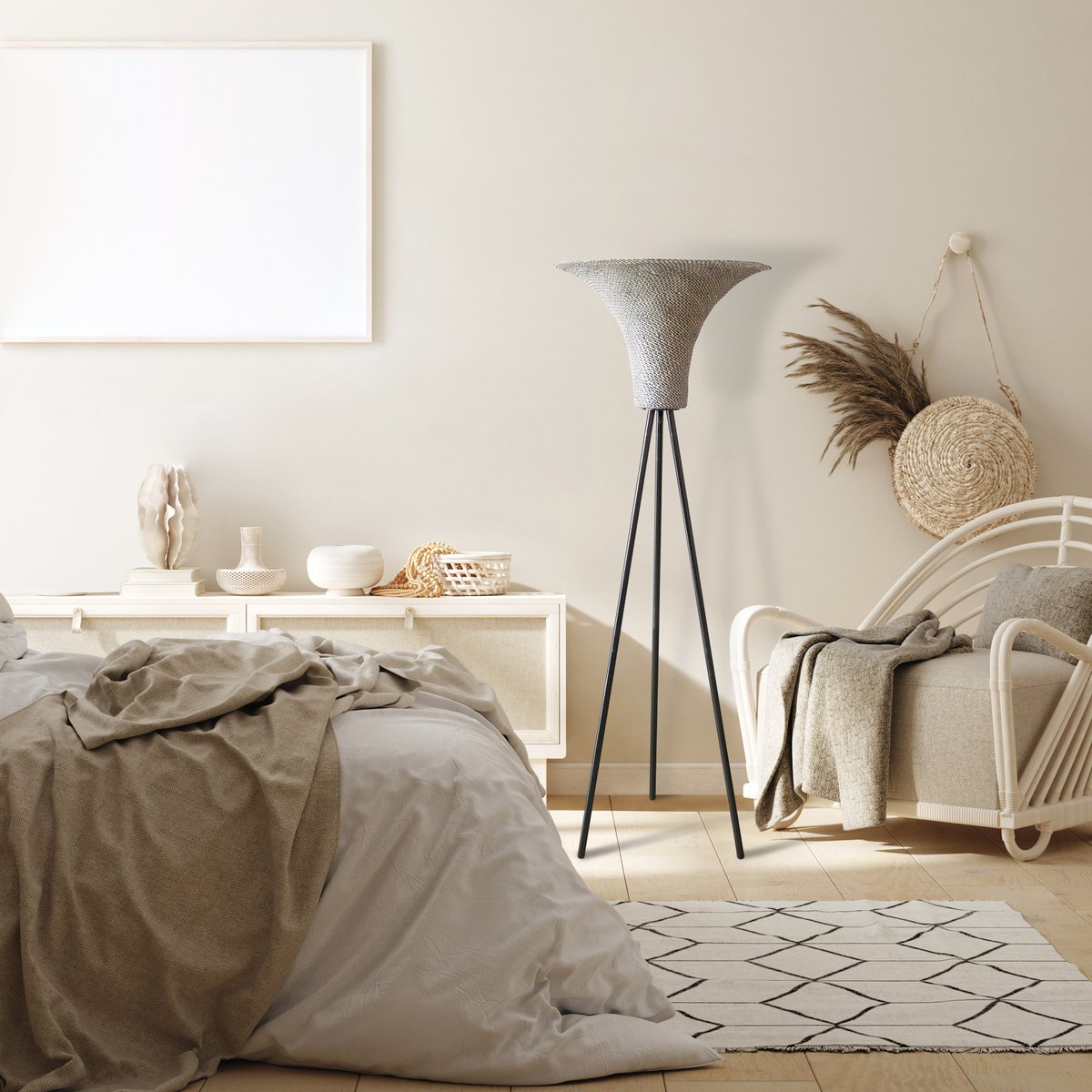 Floor lamp with braided shade natural/black 152 cm