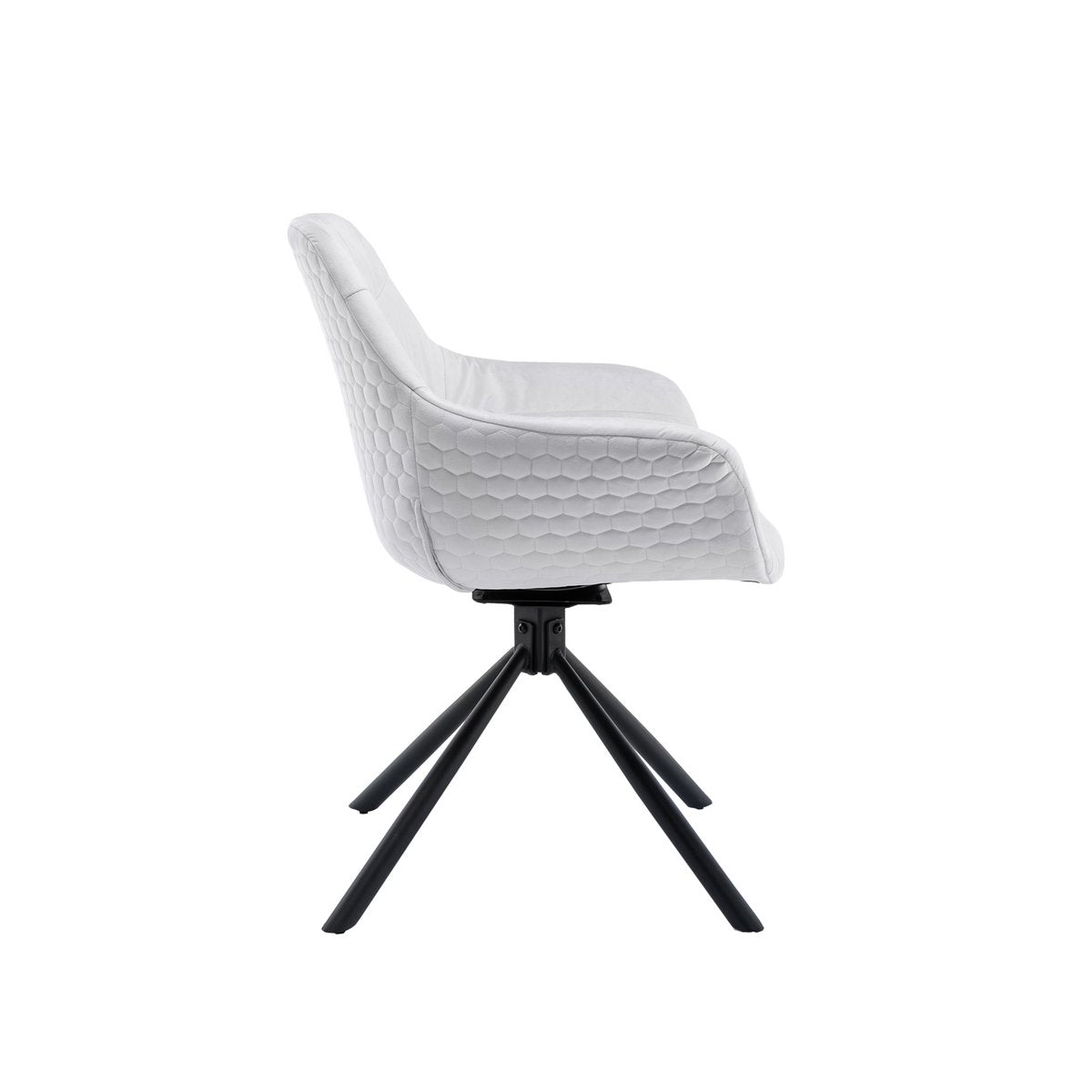 Armchair with honeycomb quilting in light gray velvet