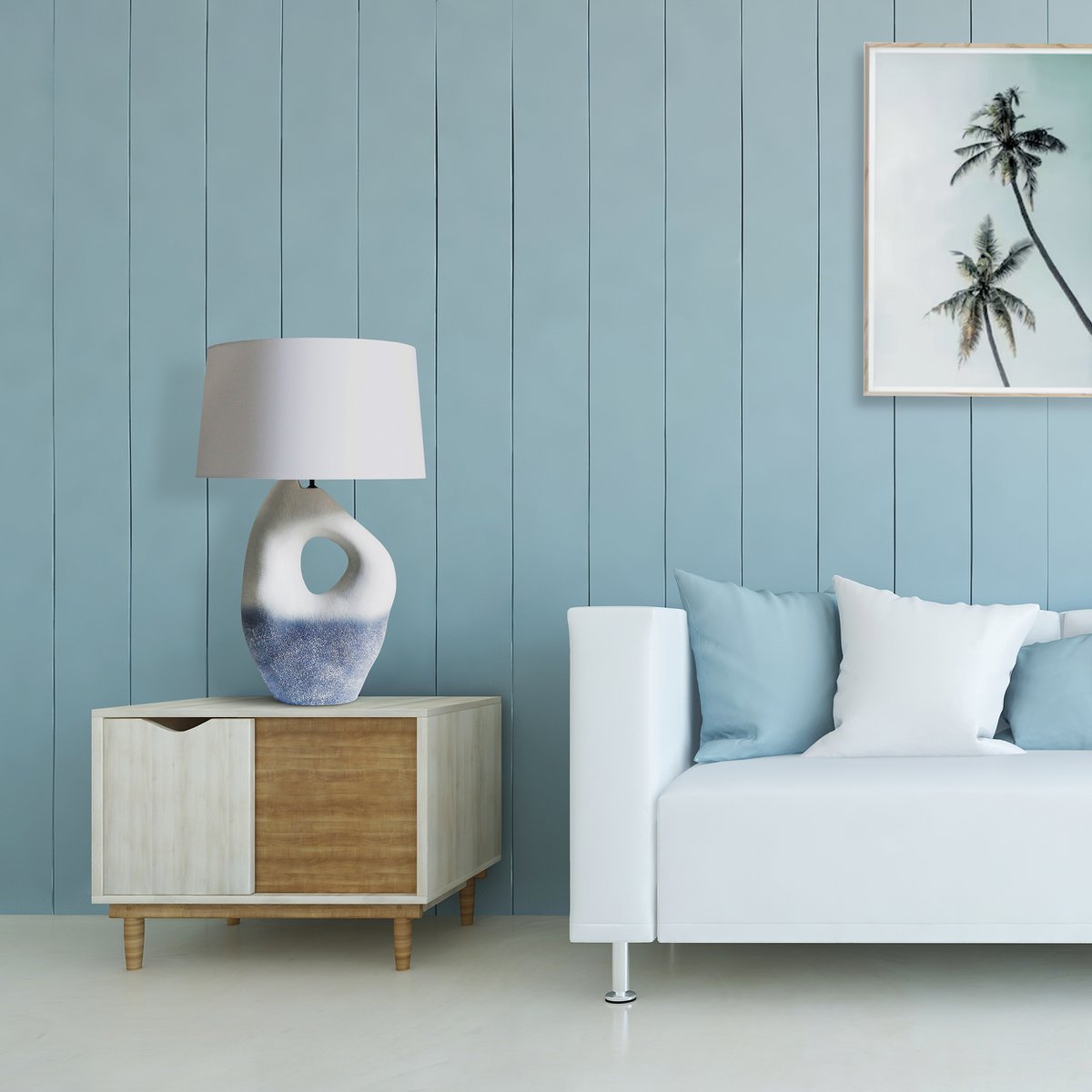 Table lamp ceramic/linen blue/white