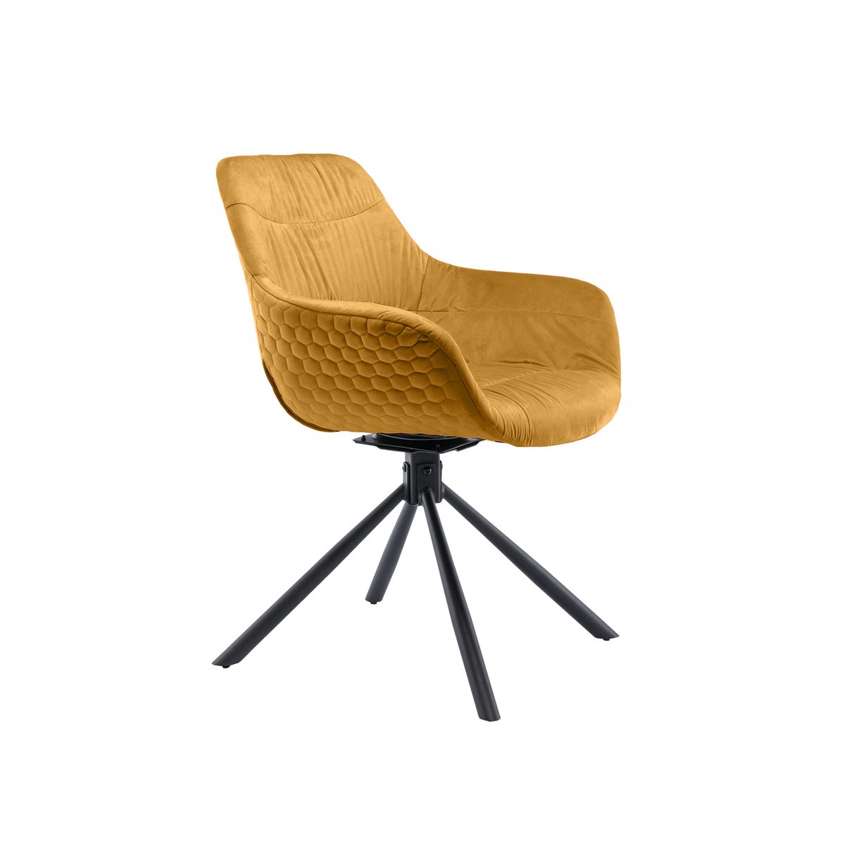 Armchair with honeycomb quilting in mustard yellow velvet