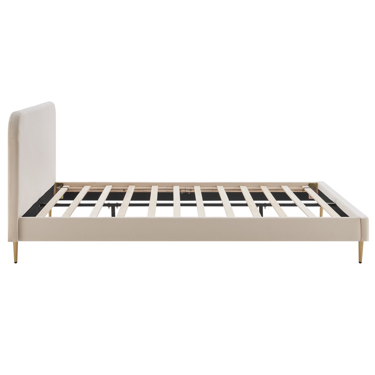 Upholstered bed with beige velvet cover 140x200 cm
