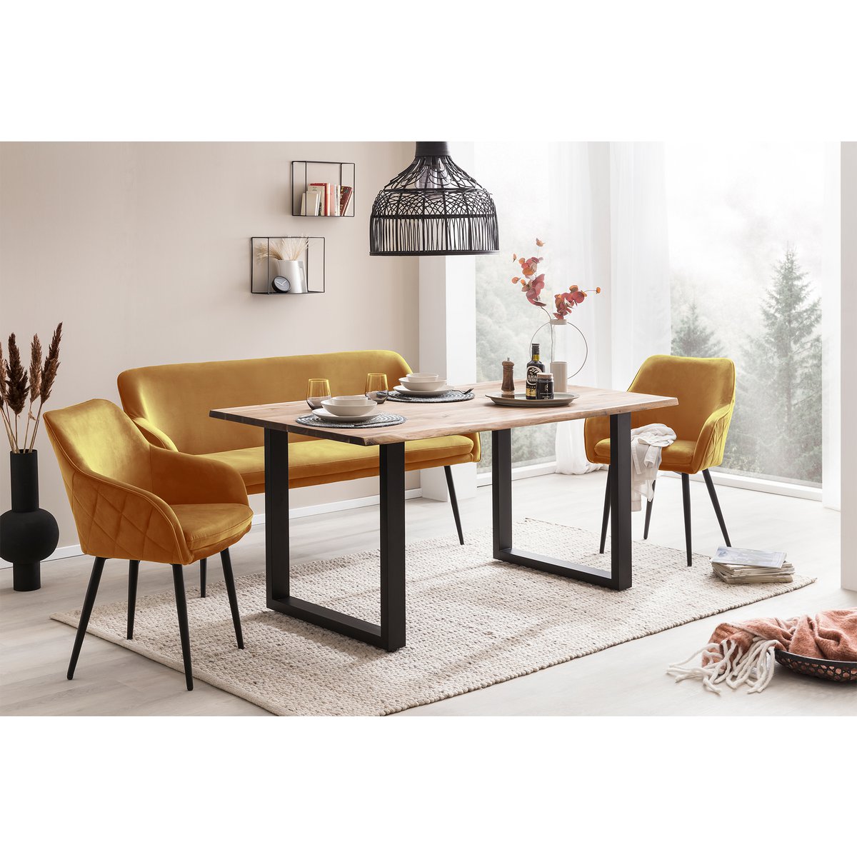 Bench 160 cm velvet mustard yellow