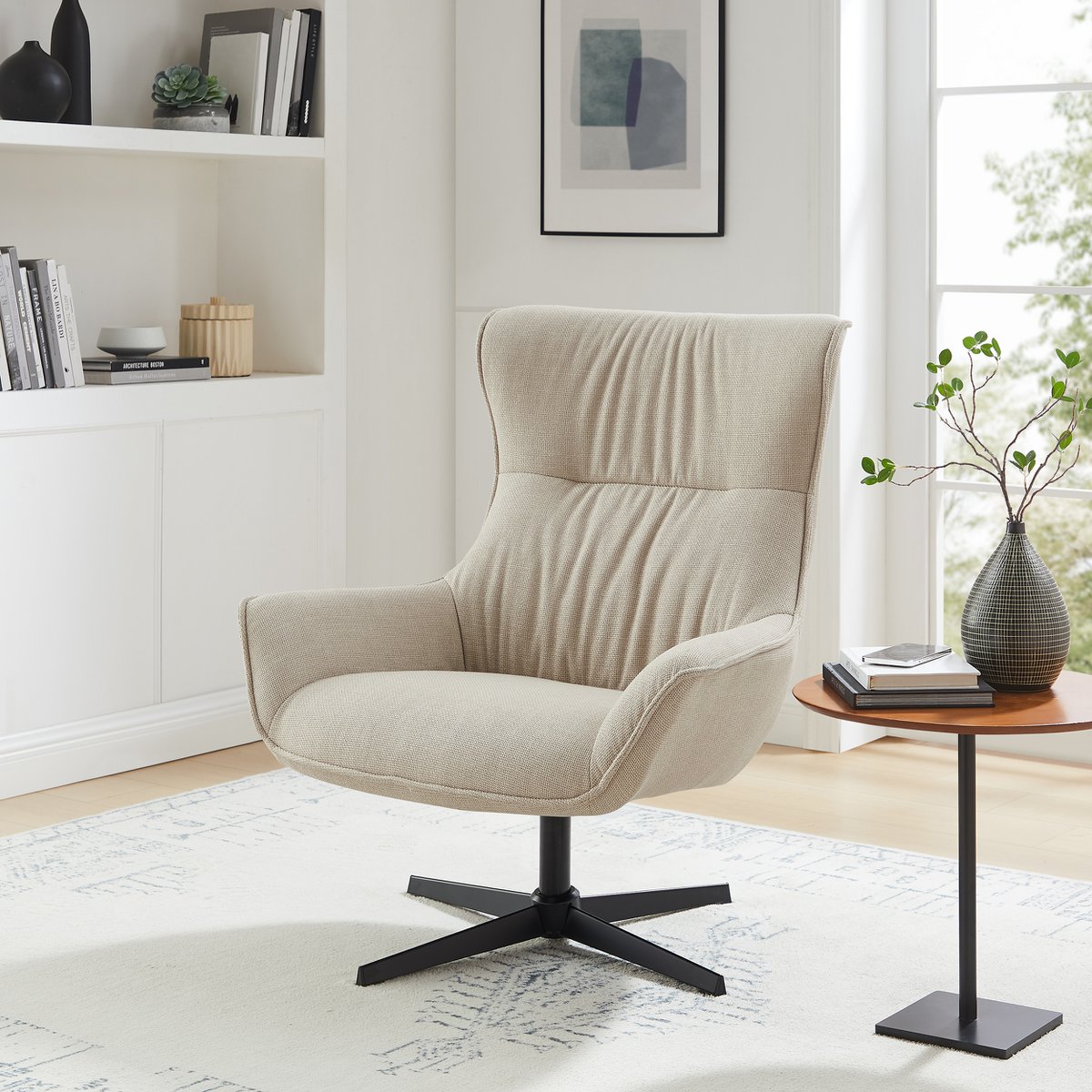 Armchair structural fabric beige