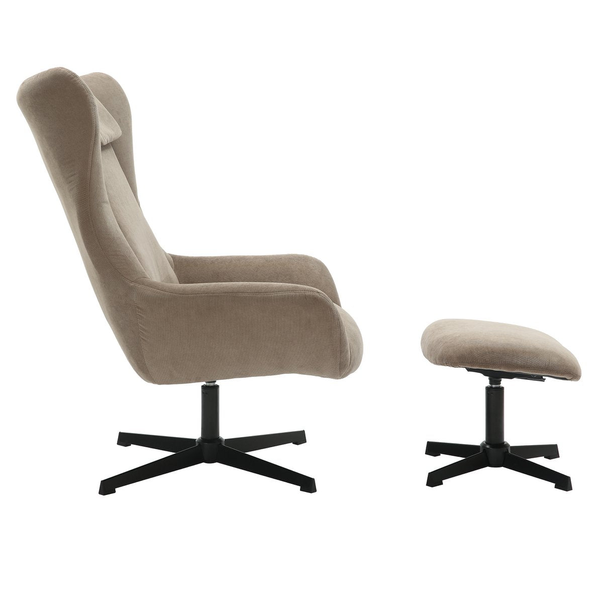 Armchair and stool corduroy look brown