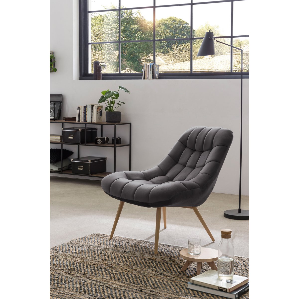 Armchair XXL velvet gray metal wood look