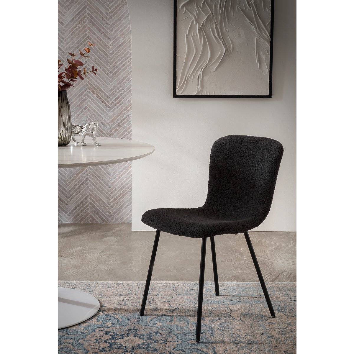 Bouclé look chair set of 4 black