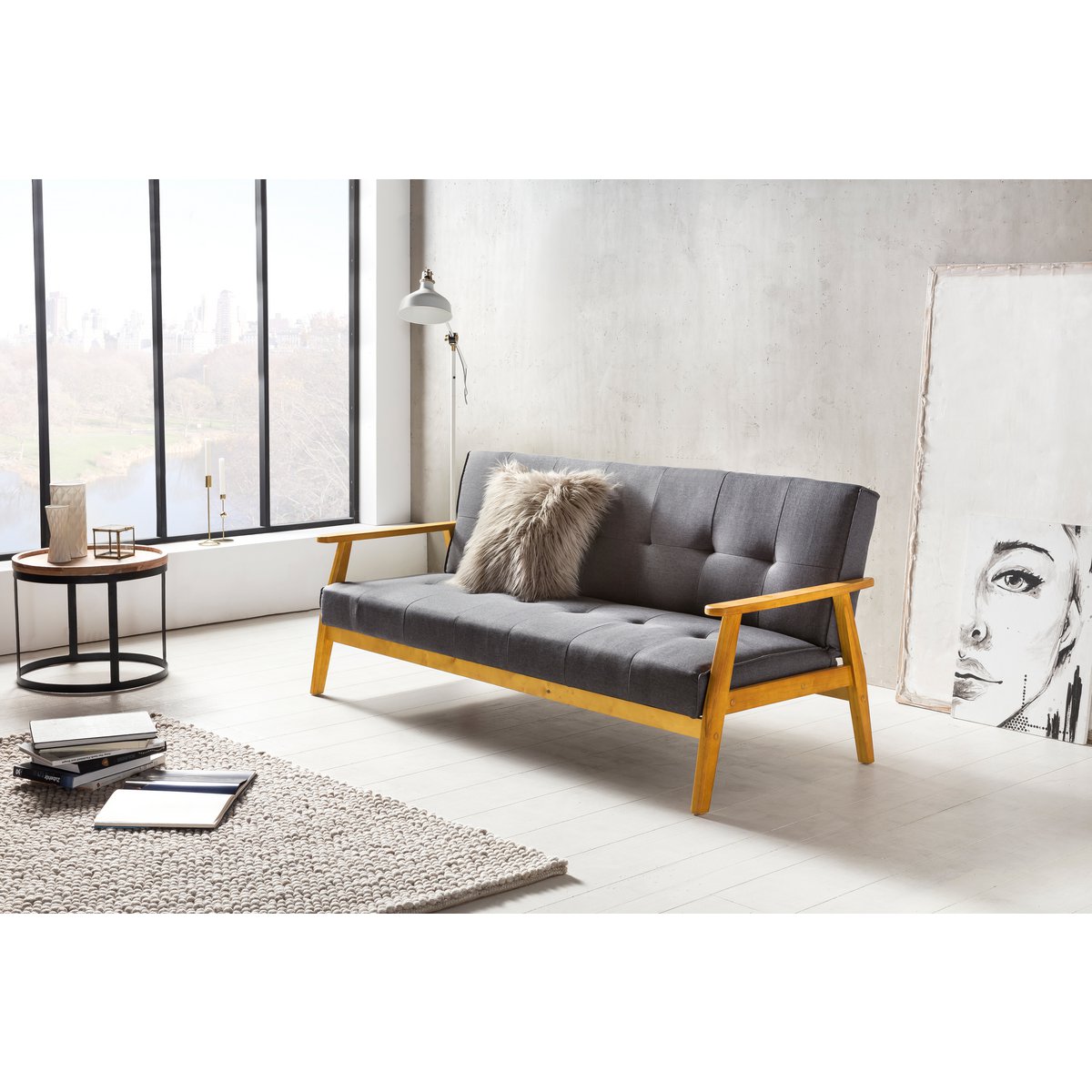 Sofa bed 190x85x81 cm dark gray woven fabric