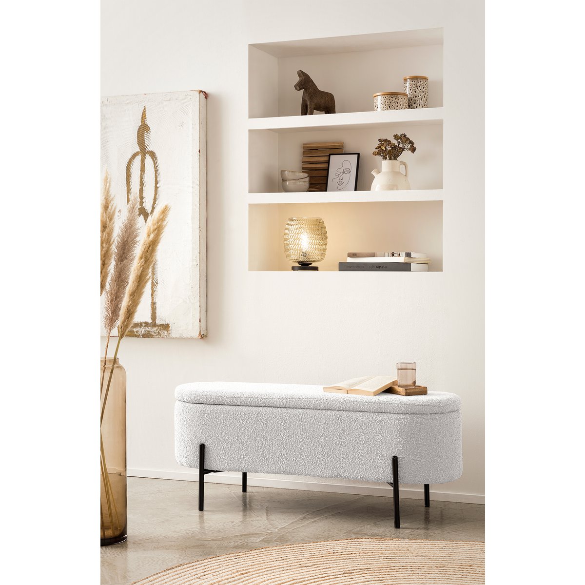 Bed bench with storage space function white