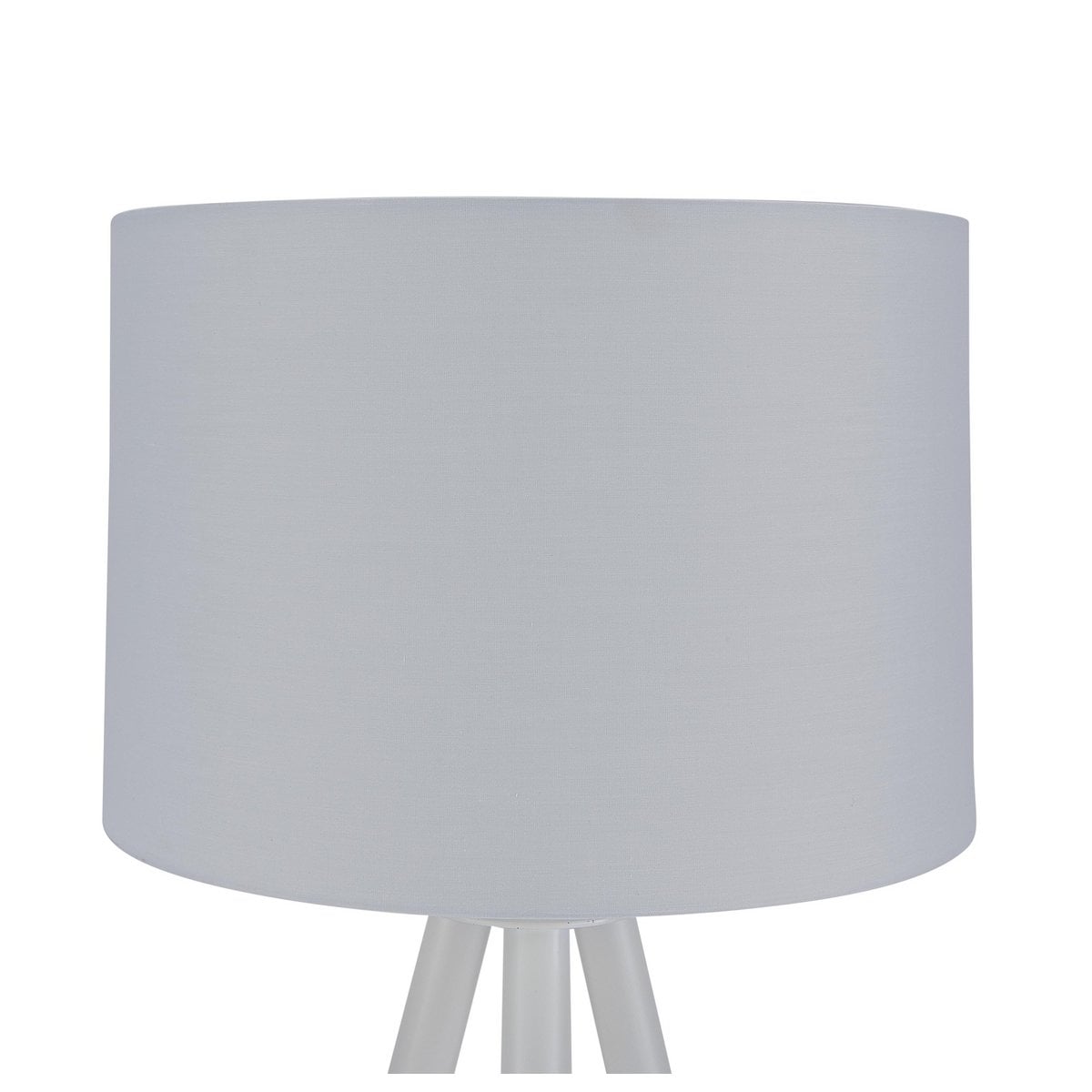 Floor lamp with wooden frame and white/natural fabric shade