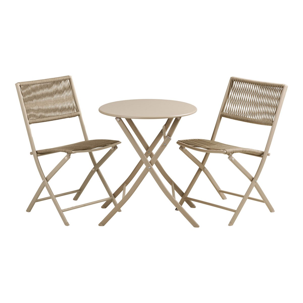 Arcas Bistro-Set, 2 Stühle und 1 Tisch, Polyester/Stahl, Taupe