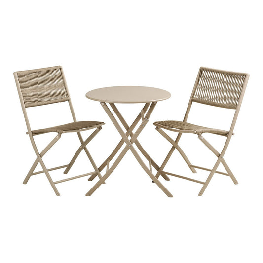 Arcas Bistro-Set, 2 Stühle und 1 Tisch, Polyester/Stahl, Taupe