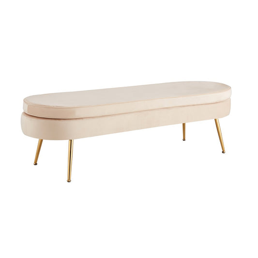 Pouf oval long made of beige velvet