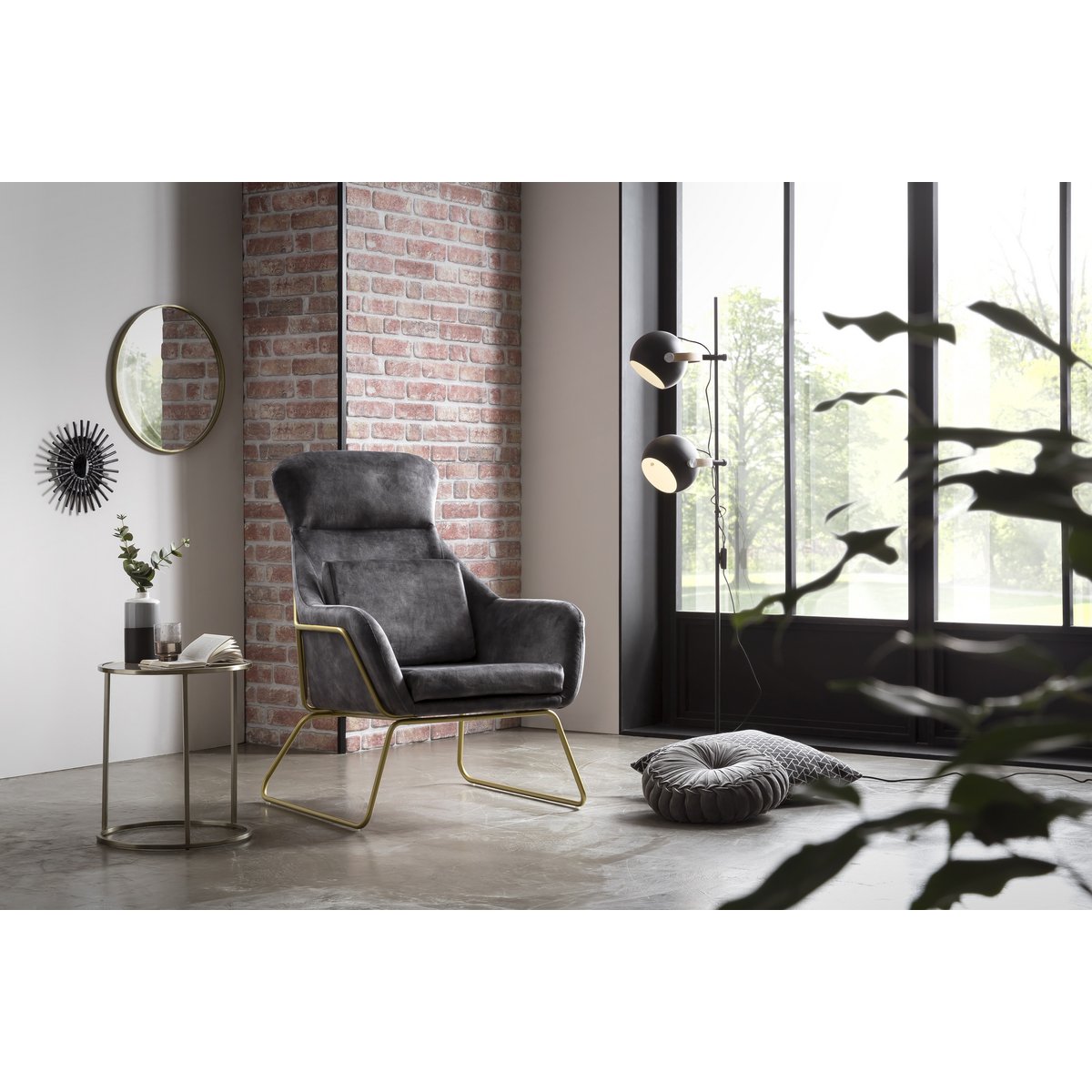 Lounge chair made of gray velvet