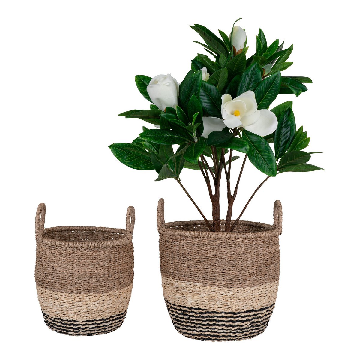 Lima Basket - Korb aus Seegras, Natur/Braun/Schwarz, 2er-Set
