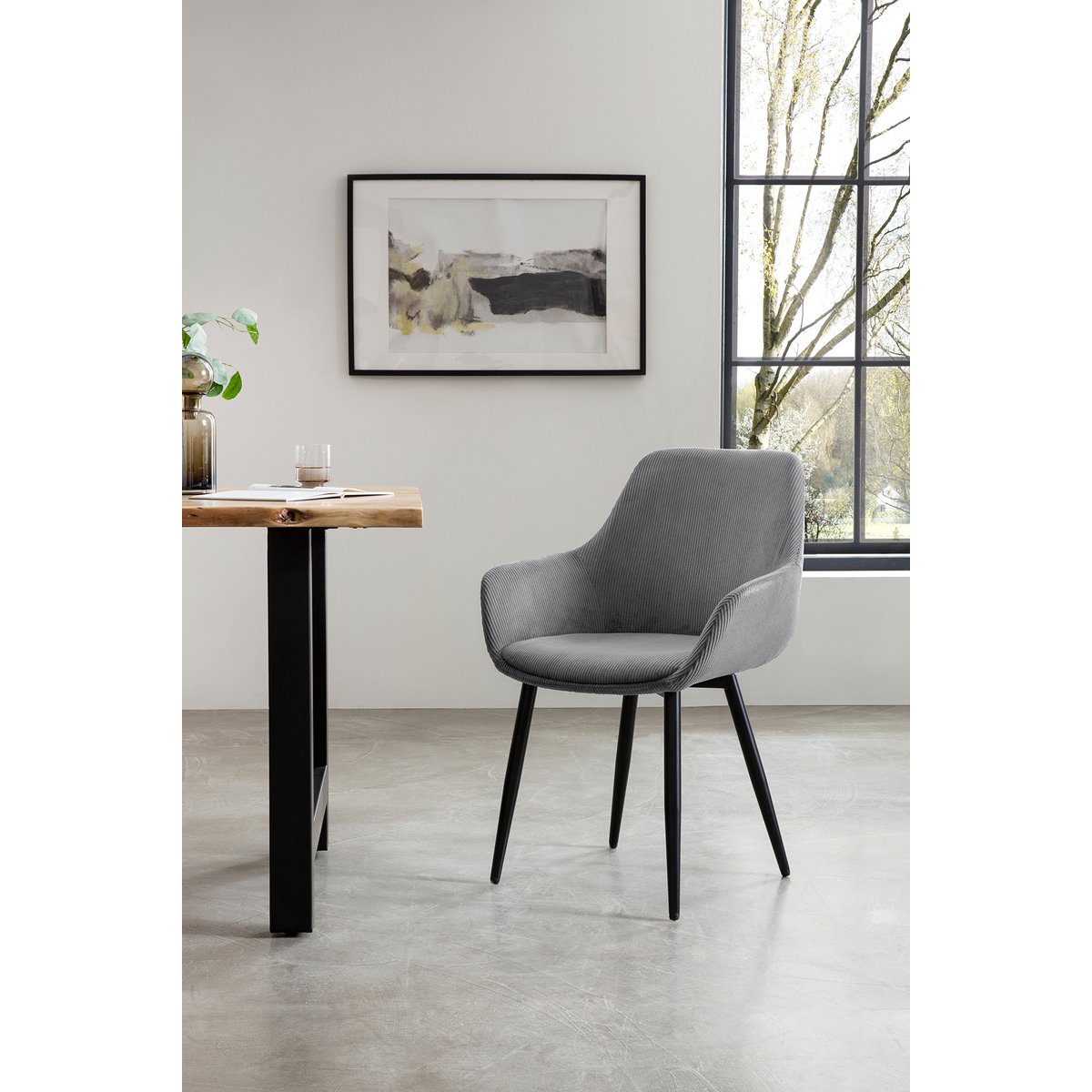 Set of 2 corduroy armchairs grey