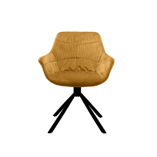 Armchair with honeycomb quilting in mustard yellow velvet