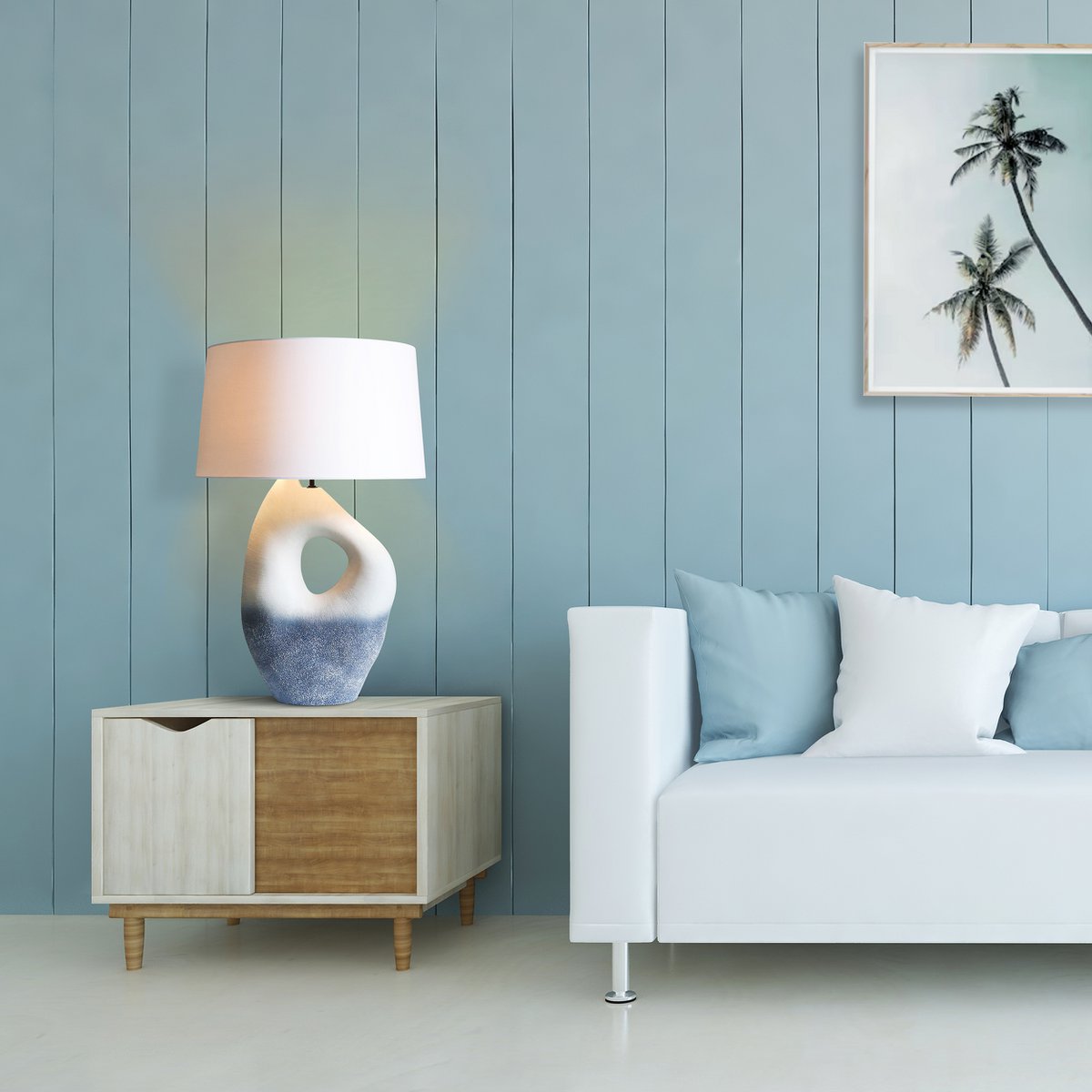 Table lamp ceramic/linen blue/white