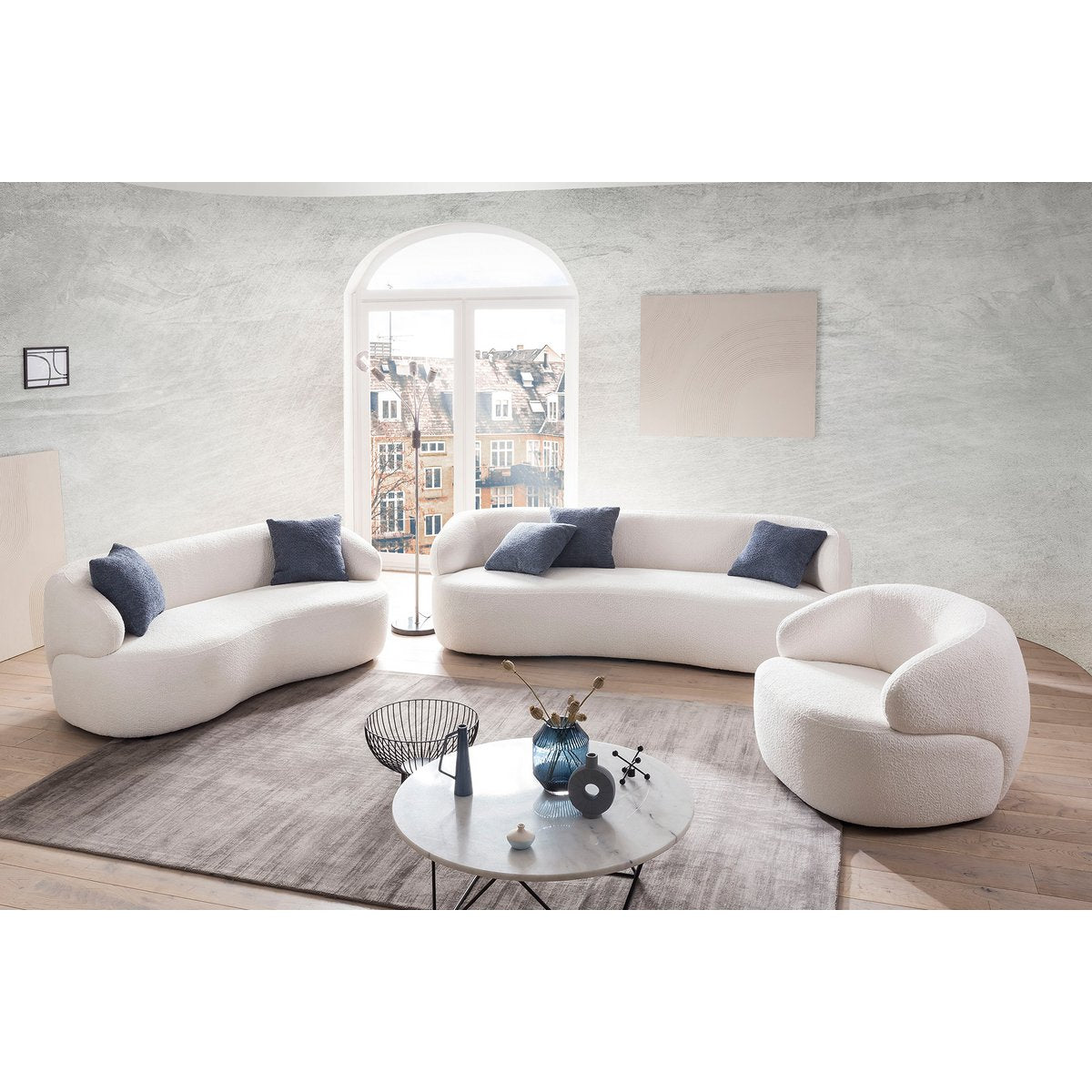 Armchair bouclé fabric white