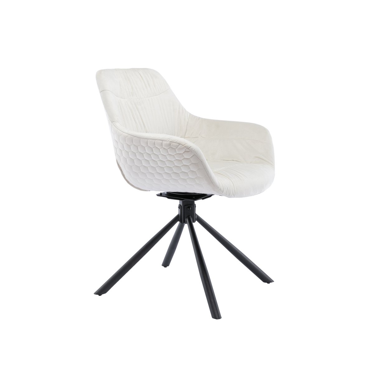 Armchair with honeycomb quilting in cream velvet