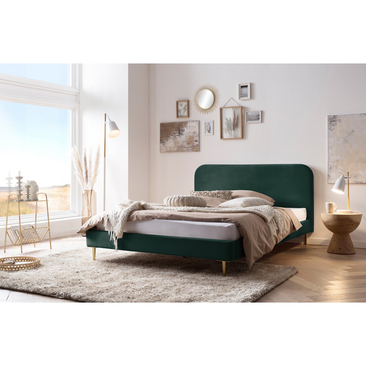 Upholstered bed with velvet cover green 140x200 cm