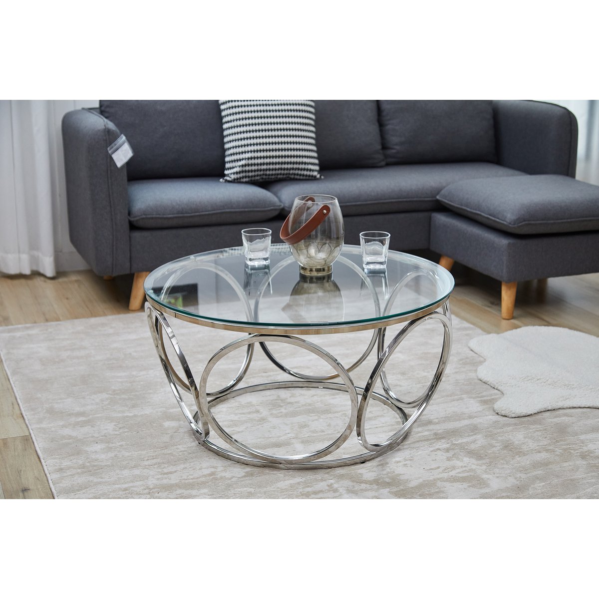 Couchtisch Ø 80 cm Silber/Klarglas
