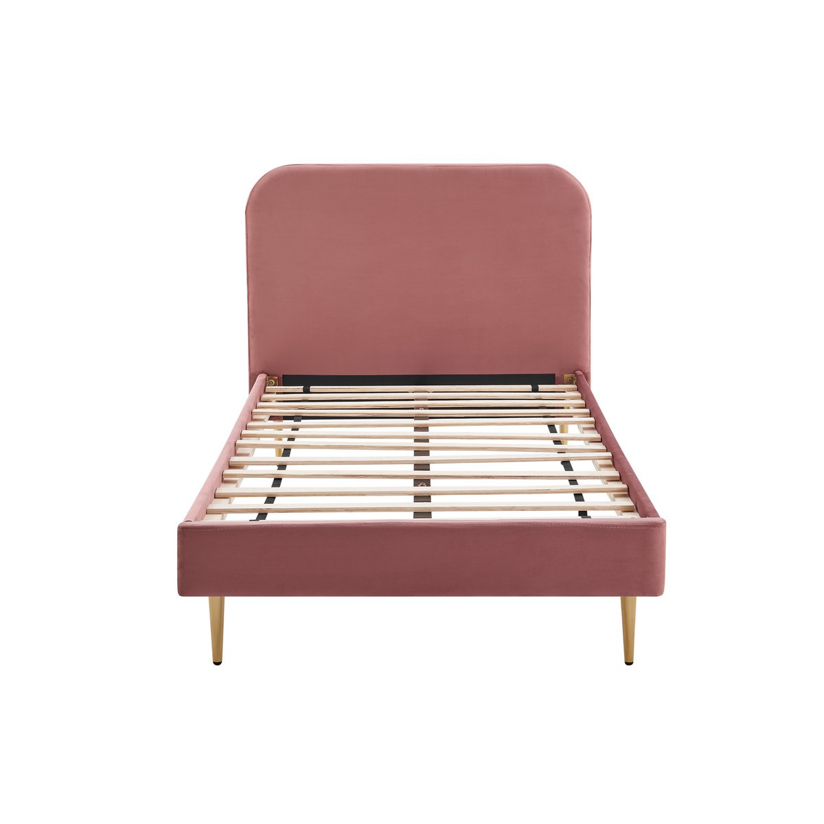 Upholstered bed with rose velvet cover 90x200 cm