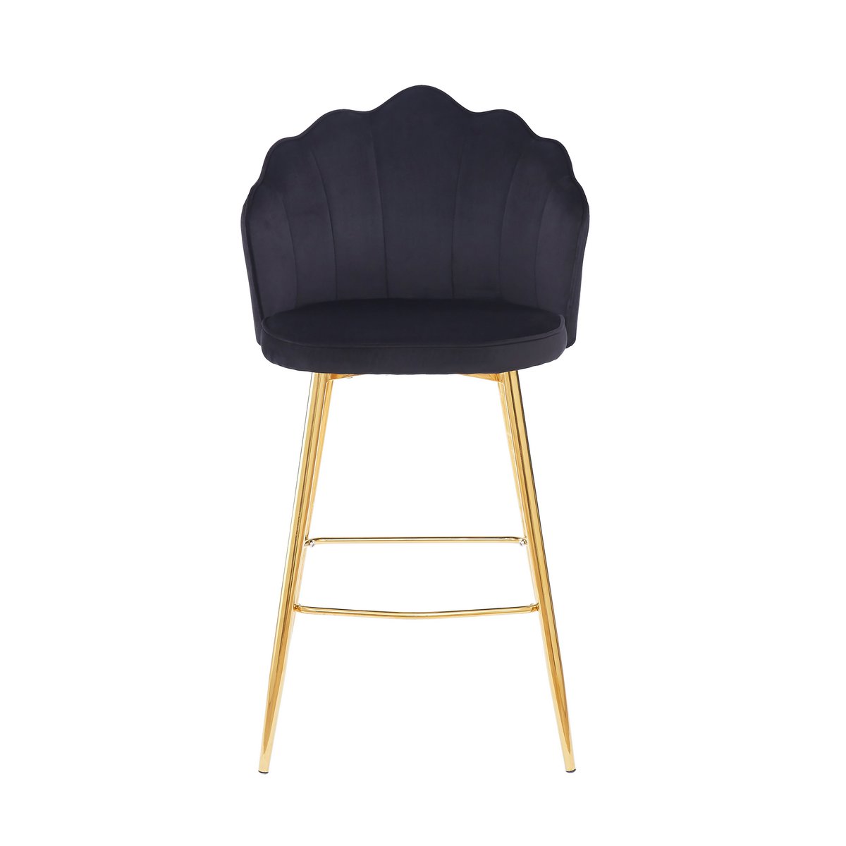 Set of 2 shell design bar stools in black velvet
