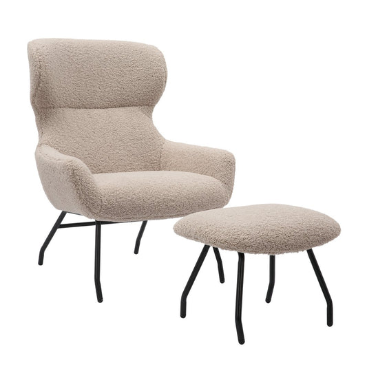 Armchair and stool set teddy fur taupe