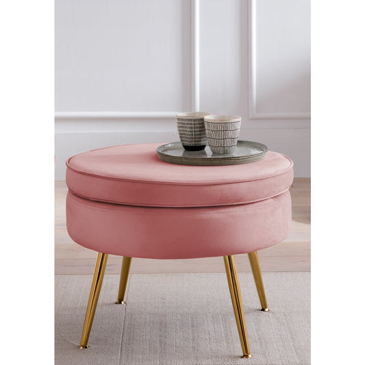 Round pouf in rose velvet